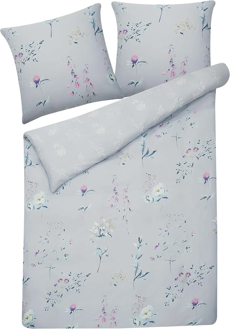Bettwäsche Set hellblau 3-teilig Komfortgrösse 155x220 cm mit Knöpfen Evergreen