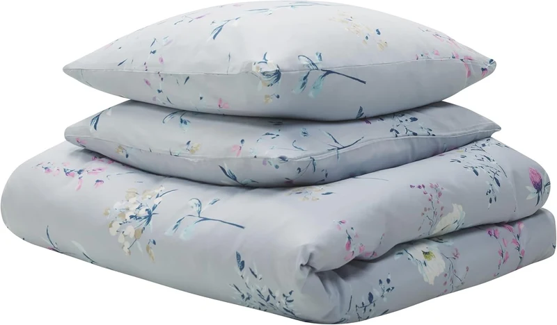 Bettwäsche Set hellblau 3-teilig Komfortgrösse 155x220 cm mit Knöpfen Evergreen