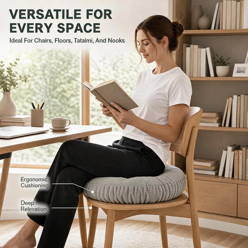 Bodenkissen Rund 65 cm Ø – Sitzkissen Pouf für Zuhause & Outdoor (Grau), Grau