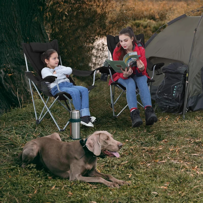 SONGMICS Campingstuhl, 2er Set, Klappstuhl, Outdoor-Stuhl mit Armlehnen, Kopfstütze und Getränkehalt