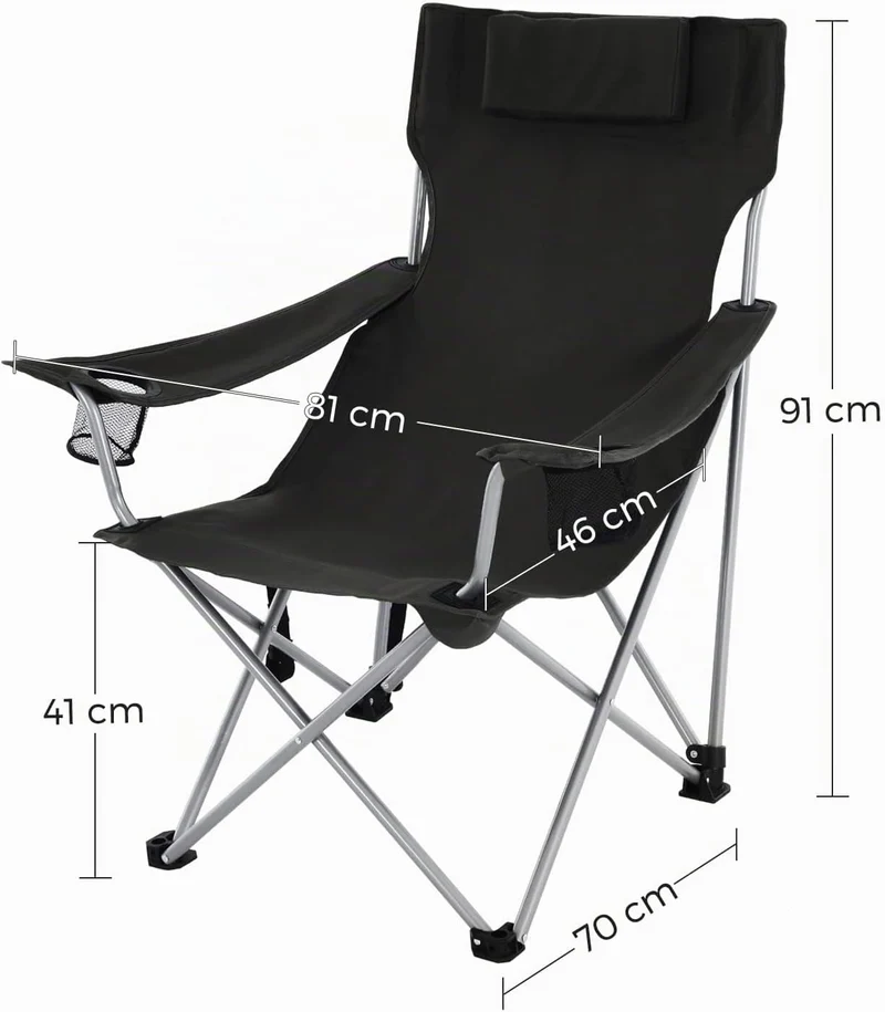 SONGMICS Campingstuhl, 2er Set, Klappstuhl, Outdoor-Stuhl mit Armlehnen, Kopfstütze und Getränkehalt
