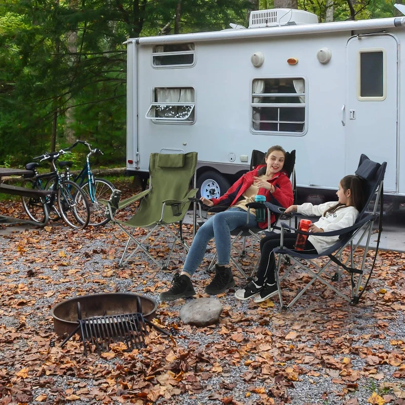 SONGMICS Campingstuhl, 2er Set, Klappstuhl, Outdoor-Stuhl mit Armlehnen, Kopfstütze und Getränkehalt