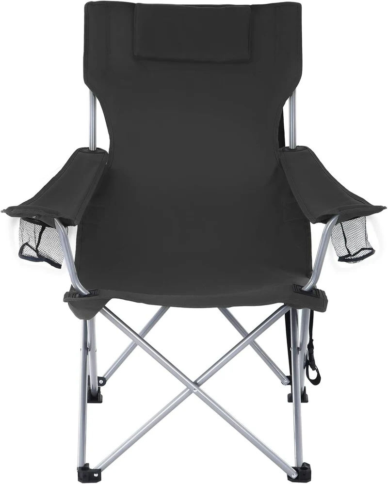SONGMICS Campingstuhl, 2er Set, Klappstuhl, Outdoor-Stuhl mit Armlehnen, Kopfstütze und Getränkehalt