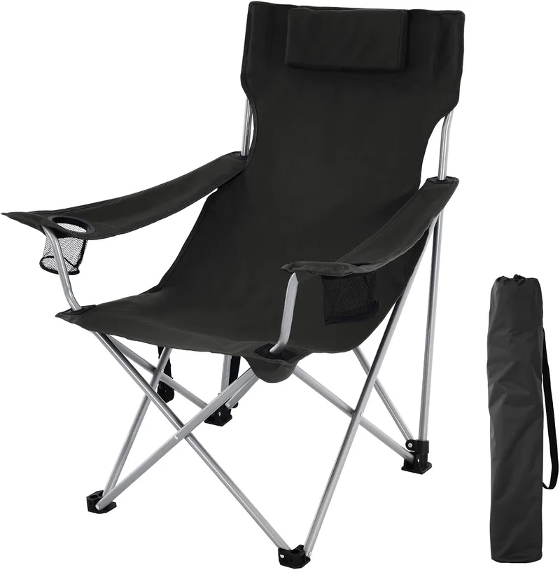 SONGMICS Campingstuhl, 2er Set, Klappstuhl, Outdoor-Stuhl mit Armlehnen, Kopfstütze und Getränkehalt