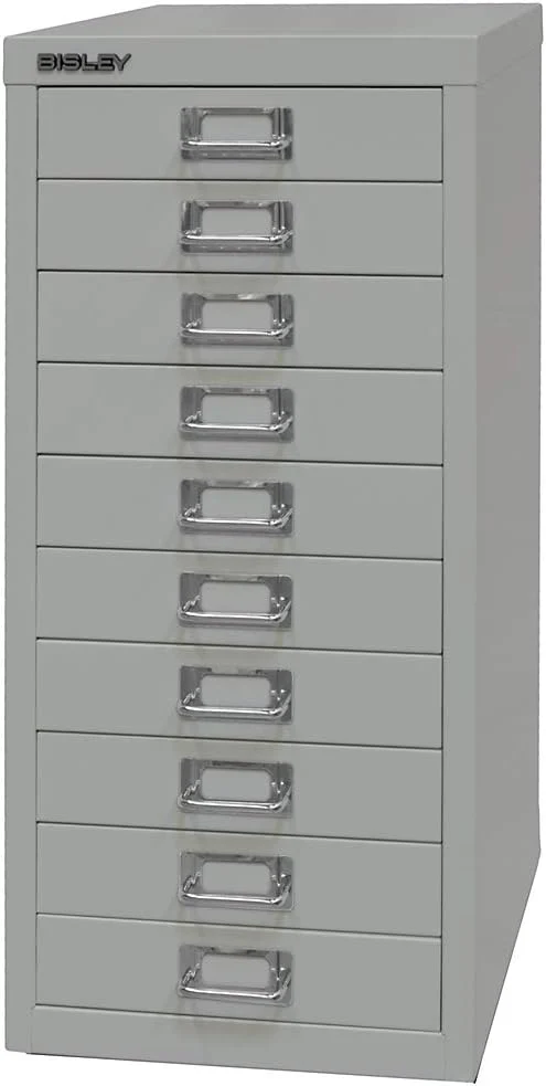 BISLEY MultiDrawer, 29er Serie, DIN A4, 10 Schubladen, Metall, 355 Silber, 38 x 27.9 x 59 cm