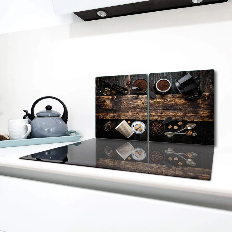 TMK | Herdabdeckplatten Set 2x40x52 cm Ceranfeld Abdeckung Glas Spritzschutz Abdeckplatte Glasplatte