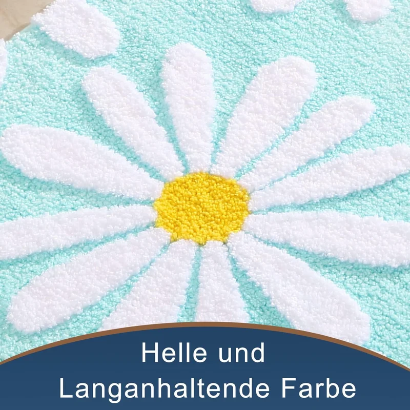 QJHOMO Grün Badezimmerteppich Niedliche Gänseblümchen Badematte rutschfest Waschbar Badteppich Weiss