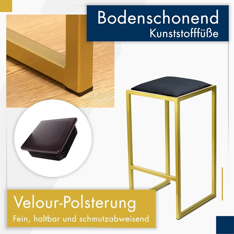 FERRO modern design Barhocker Gold ohne Lehne 64 cm - Metal Barstuhl mit Gepolstertem Sitz - Loft St