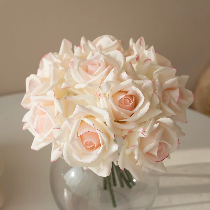 DUYONE Künstliche Rosen mit einem Stiel, 10 Stück, künstliche Seide, Blumenarrangement, echter Hauch