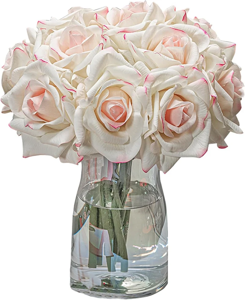 DUYONE Künstliche Rosen mit einem Stiel, 10 Stück, künstliche Seide, Blumenarrangement, echter Hauch