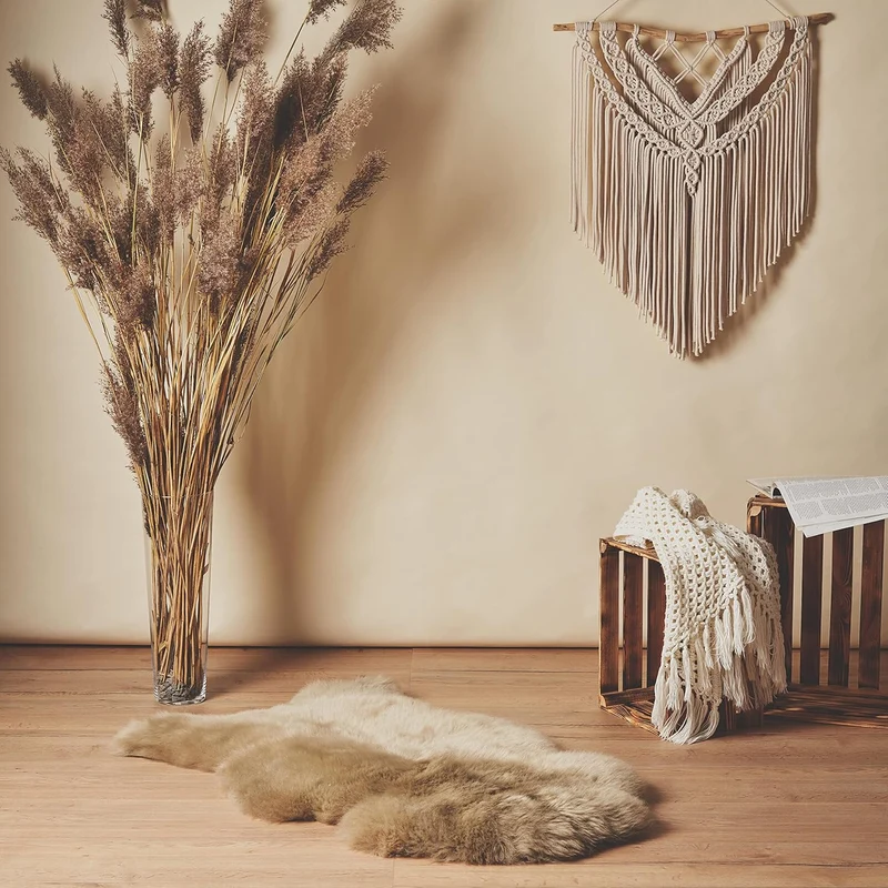Cakla Lammfell Echt 100-110 cm - Schaffell Echt Gross - Fellteppich Beige - Weich und Flauschig - Fe