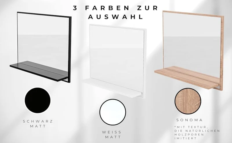 HAJDUK FURNITURE Badspiegel mit Ablage Weiss - H:50 x B: 60 cm - Bathroom Mirror - Moderner Badezimm