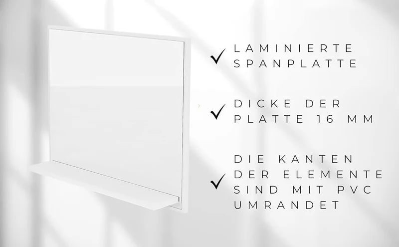HAJDUK FURNITURE Badspiegel mit Ablage Weiss - H:50 x B: 60 cm - Bathroom Mirror - Moderner Badezimm