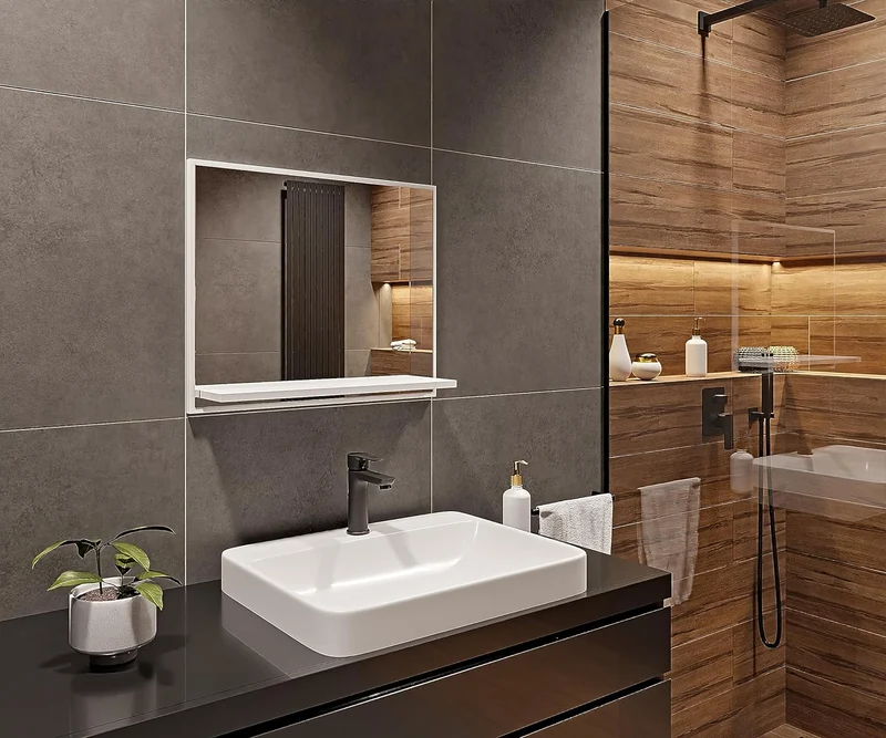 HAJDUK FURNITURE Badspiegel mit Ablage Weiss - H:50 x B: 60 cm - Bathroom Mirror - Moderner Badezimm