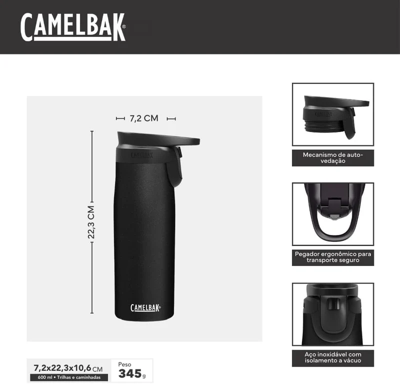 Camelbak Forge Flow vakuumisolierte Edelstahlflaschen Schwarz Schwarz 600ML, Schwarz 600ML