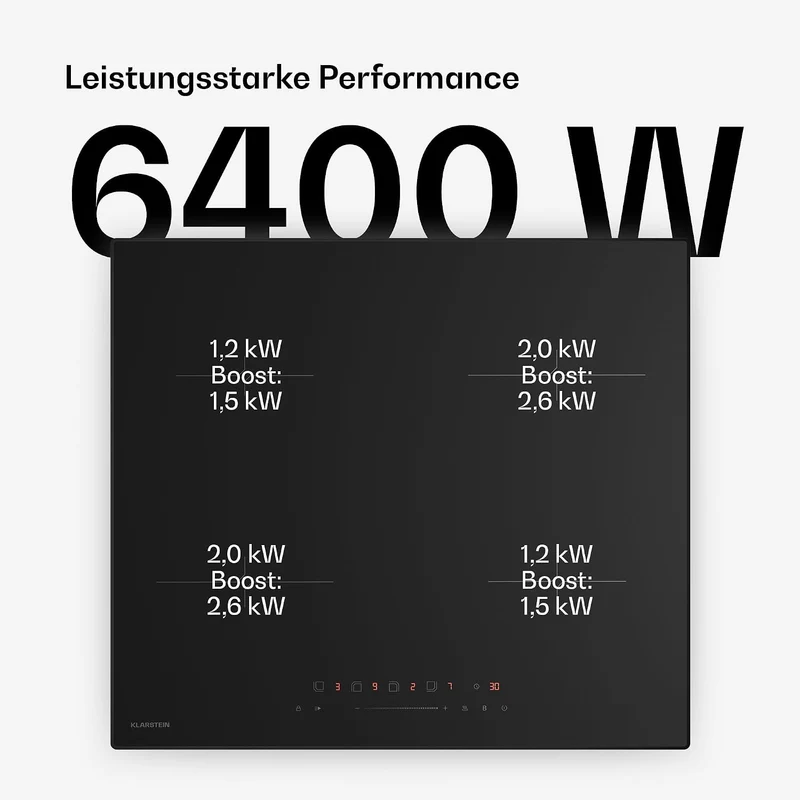 Klarstein Velaire Induktionskochfeld - 60cm, 4-Zonen, 7000W Boost, Touch-Slider, Timer, Kindersicher