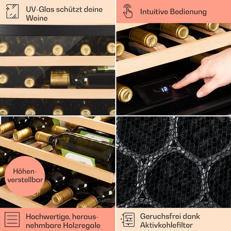 Klarstein Einbau-Weinkühlschrank, 1 Zonen Getränkekühlschrank Klein, Kleiner Weinschrank 51L, Wein-K