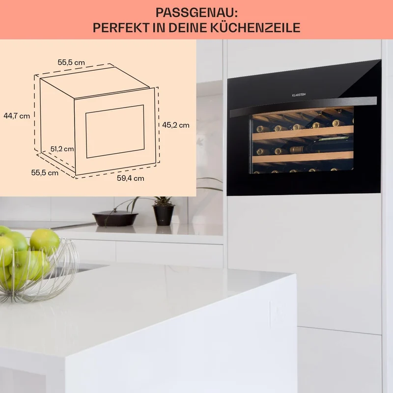Klarstein Einbau-Weinkühlschrank, 1 Zonen Getränkekühlschrank Klein, Kleiner Weinschrank 51L, Wein-K