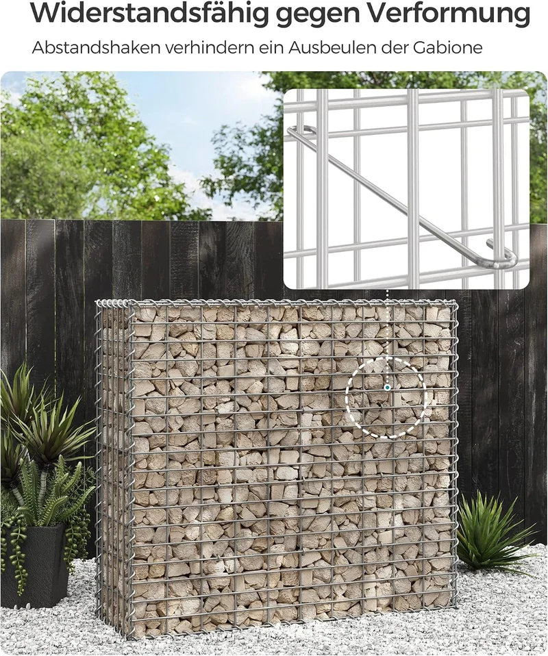 SONGMICS Gabionenkorb, Metall-Steinkorb, verzinkt, 100 x 90 x 30 cm 1 100 x 90 x 30 cm, 1 100 x 90 x