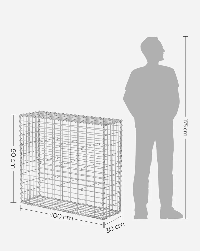 SONGMICS Gabionenkorb, Metall-Steinkorb, verzinkt, 100 x 90 x 30 cm 1 100 x 90 x 30 cm, 1 100 x 90 x