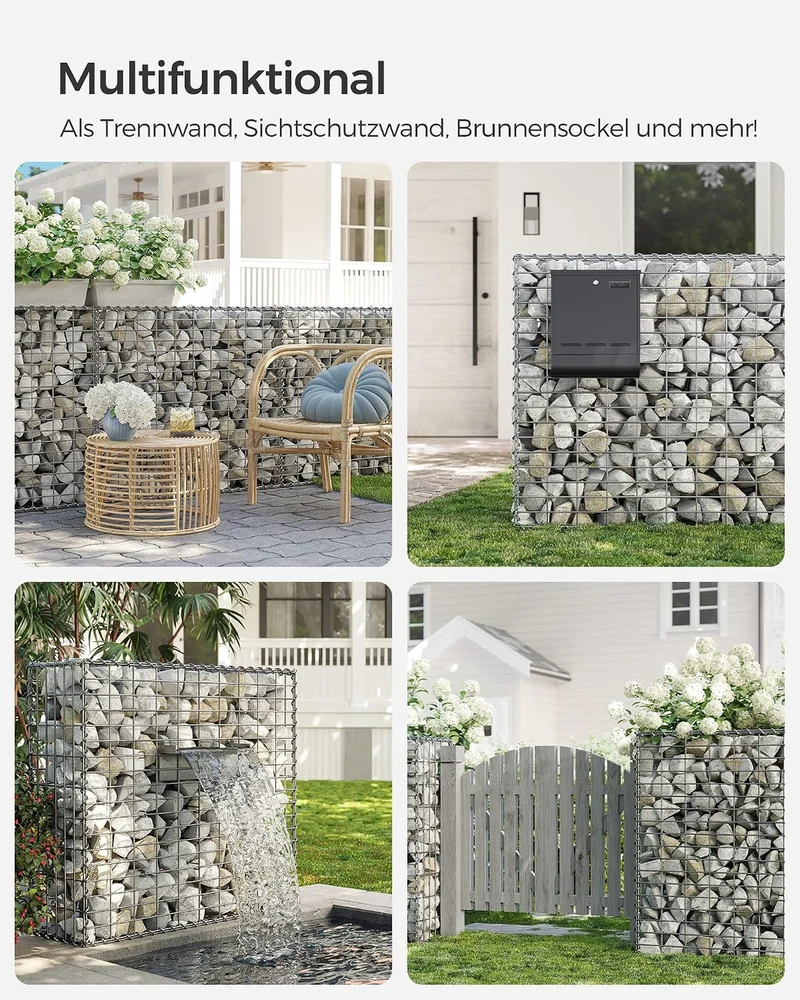 SONGMICS Gabionenkorb, Metall-Steinkorb, verzinkt, 100 x 90 x 30 cm 1 100 x 90 x 30 cm, 1 100 x 90 x