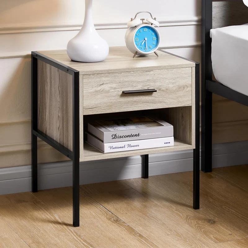 Vida Designs Brooklyn Nachttisch, Aluminium, Grau, 1 Drawer Grau 1 Drawer, Grau 1 Drawer