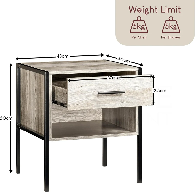 Vida Designs Brooklyn Nachttisch, Aluminium, Grau, 1 Drawer Grau 1 Drawer, Grau 1 Drawer