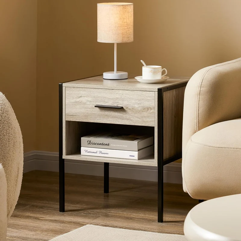 Vida Designs Brooklyn Nachttisch, Aluminium, Grau, 1 Drawer Grau 1 Drawer, Grau 1 Drawer
