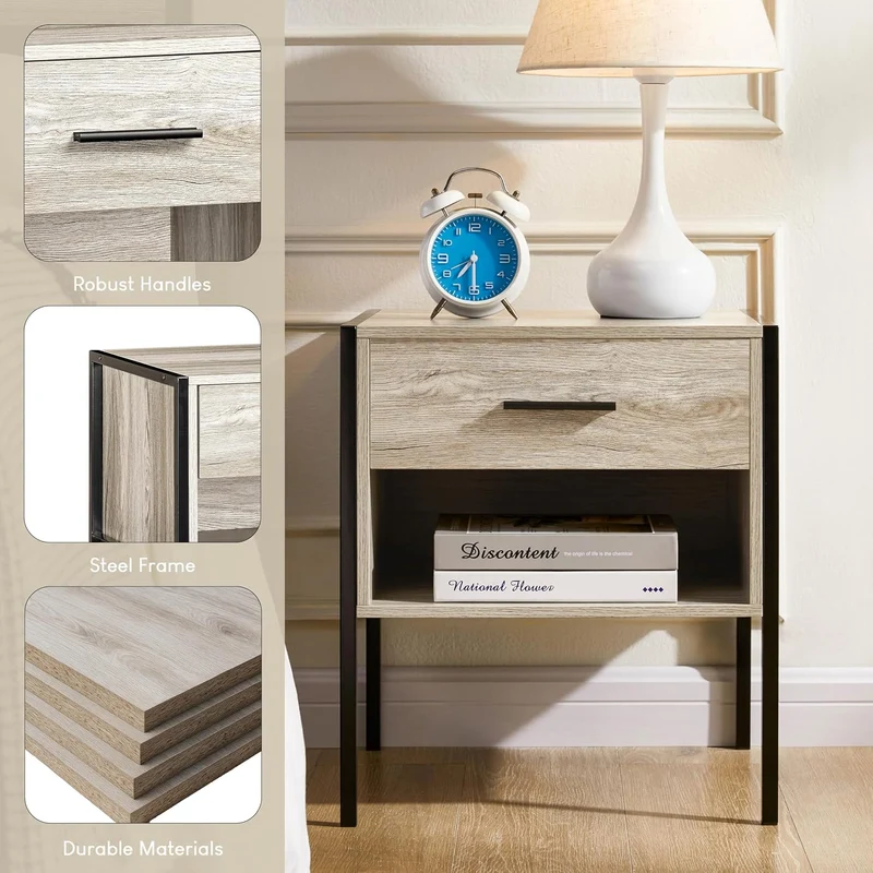 Vida Designs Brooklyn Nachttisch, Aluminium, Grau, 1 Drawer Grau 1 Drawer, Grau 1 Drawer