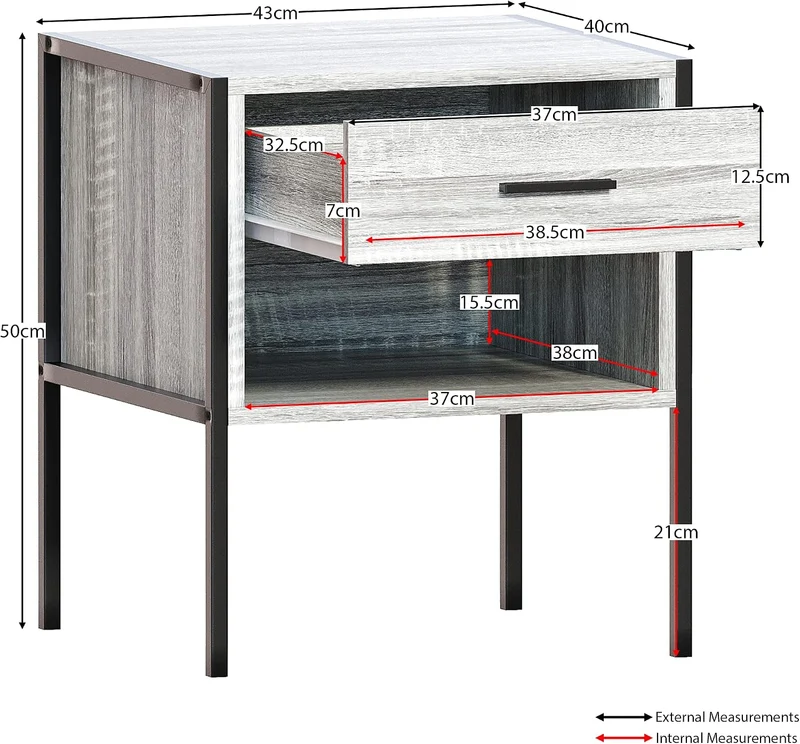 Vida Designs Brooklyn Nachttisch, Aluminium, Grau, 1 Drawer Grau 1 Drawer, Grau 1 Drawer