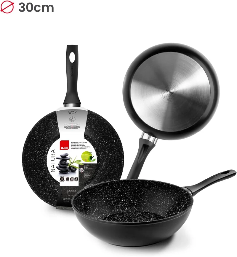 IBILI - Wok Natura, 30 cm, Aluminium, Anti-Haft-Beschichtung im Stein-Stil, geeignet für Induktion
