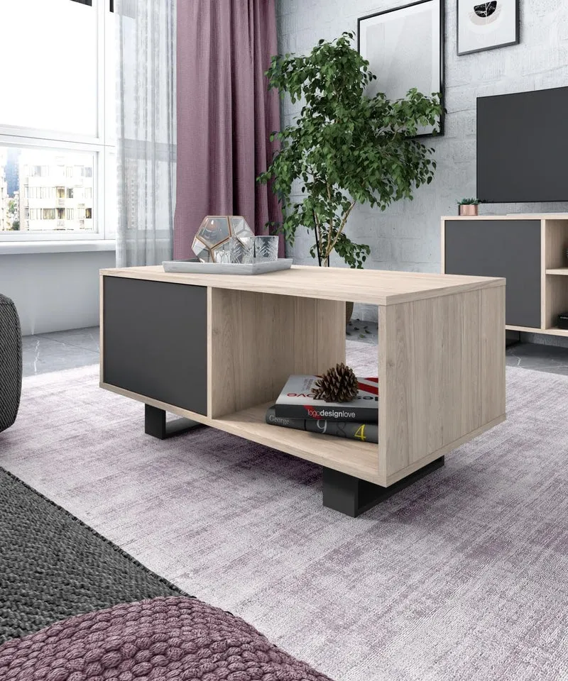 Skraut Home MESAWINDTALL02 Couchtisch für Wohnzimmer, Esszimmer, Chene-grau, 92x50x45cm, Chene-grau