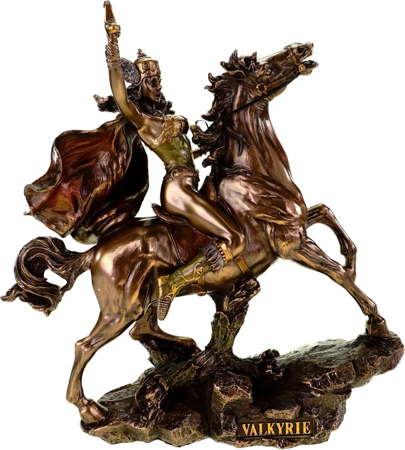 Veronese Figur Walküre auf Pferd mit Speer 28 cm bronziert Schildjungfer Odin