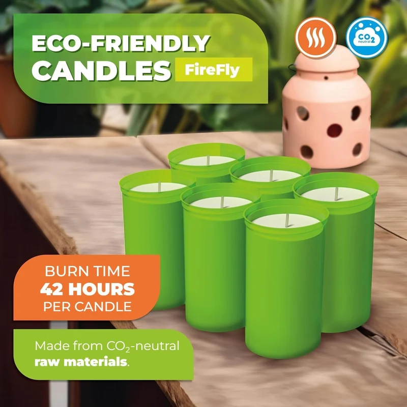 Bio Green 6er-Set Ökologische Kerzen aus Biomasse für Frostwächter „Firefly“ | ca. 42 Stunden Brennd