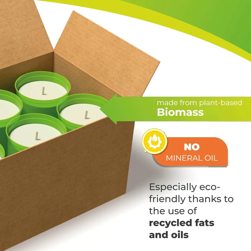 Bio Green 6er-Set Ökologische Kerzen aus Biomasse für Frostwächter „Firefly“ | ca. 42 Stunden Brennd