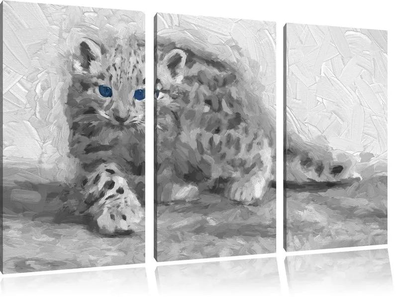 stolzierendes Leopardenjunges schwarz/weiss Deluxe 3-Teiler Leinwandbild 120x80 Bild auf Leinwand, X