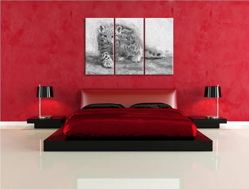 stolzierendes Leopardenjunges schwarz/weiss Deluxe 3-Teiler Leinwandbild 120x80 Bild auf Leinwand, X