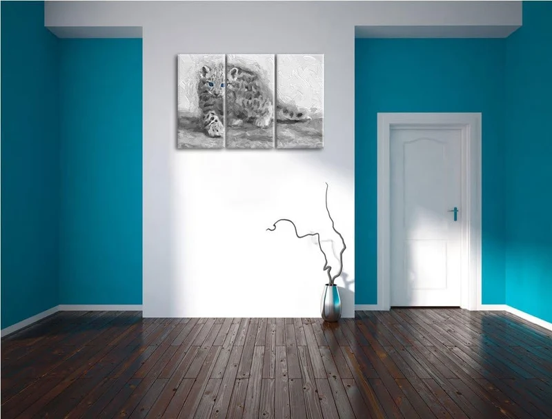 stolzierendes Leopardenjunges schwarz/weiss Deluxe 3-Teiler Leinwandbild 120x80 Bild auf Leinwand, X