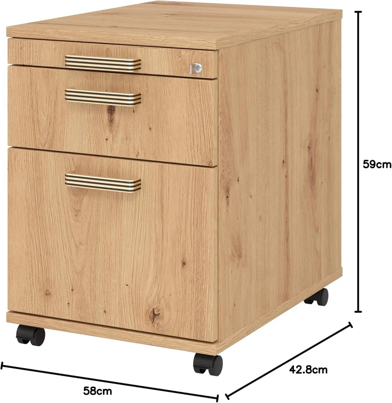bümö Rollcontainer mit Hängeregistratur, Container abschliessbar aus Holz in Asteiche - Rollwagen fü