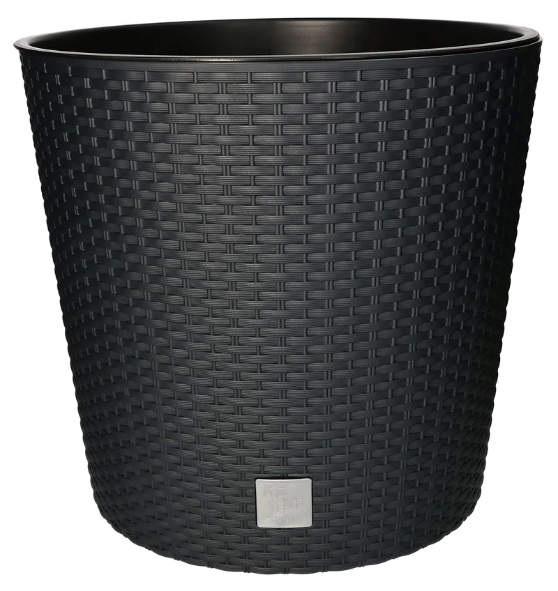 KOTARBAU® Blumentopf Ø 400x375mm Rattandesign Rund mit Innentopf Anthrazit, 400x375mm