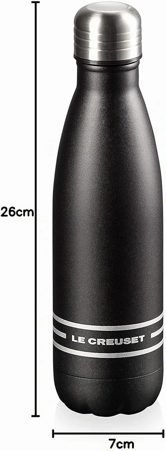 Le Creuset Trinkflasche, Edelstahl, 0.5 L, Schwarz Matt, 41208500000000, Schwarz Matt