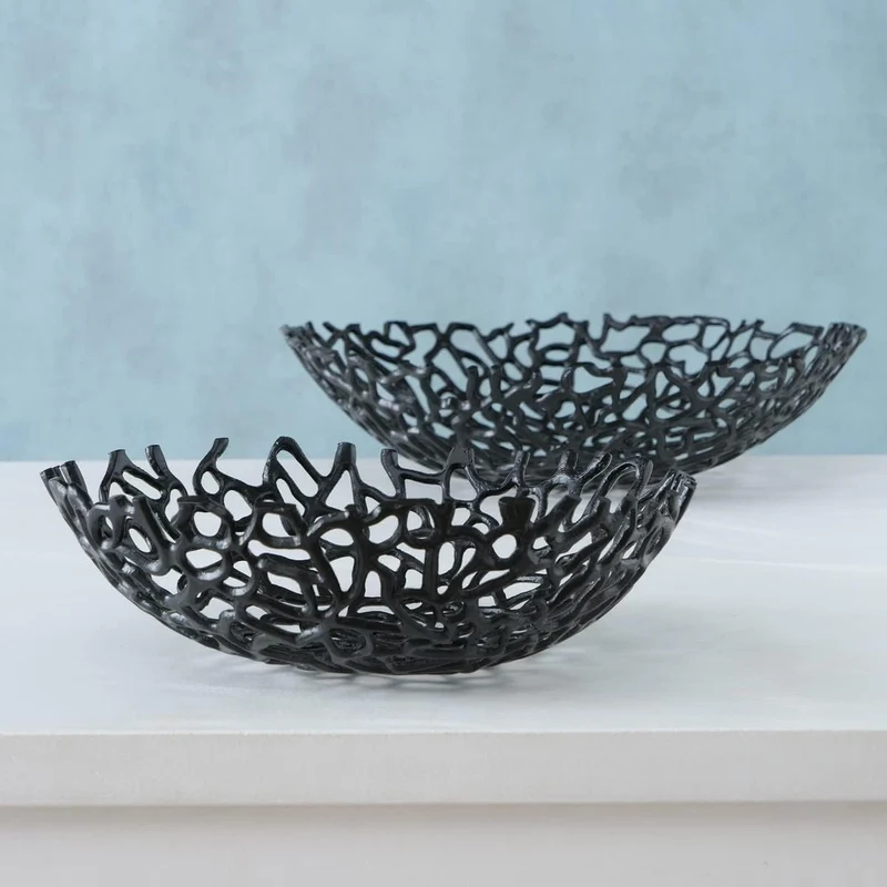 Boltze Schalen Set Fidan (2er Set, Dekoschale schwarz, abstraktes Muster, Obstschale, Design Schale,