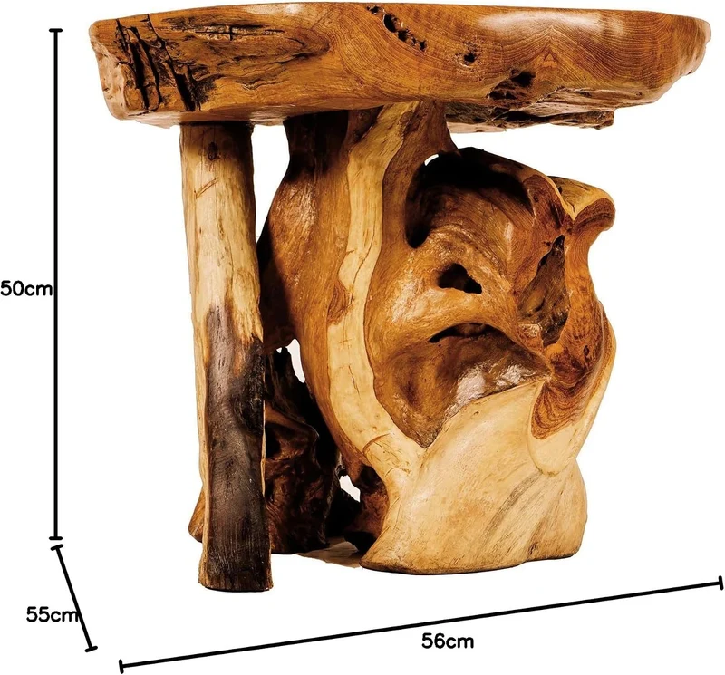 Windalf Rustikaler Beistelltisch Karima Winwood 56 cm Kleiner Wohnzimmertisch UNIKAT Handarbeit aus