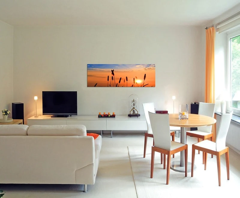 Paul Sinus Art Panoramabild auf Leinwand und Keilrahmen 120x40cm Getreide Feld Sommer Sonnenuntergan
