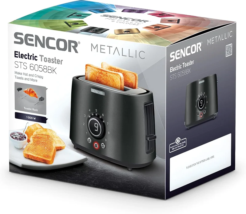 Sencor STS6058BK STS 605 Toaster, Edelstahl, Schwarz