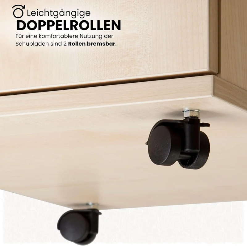 bümö Rollcontainer mit Hängeregistratur, Container abschliessbar aus Holz in Eiche - Rollwagen für's