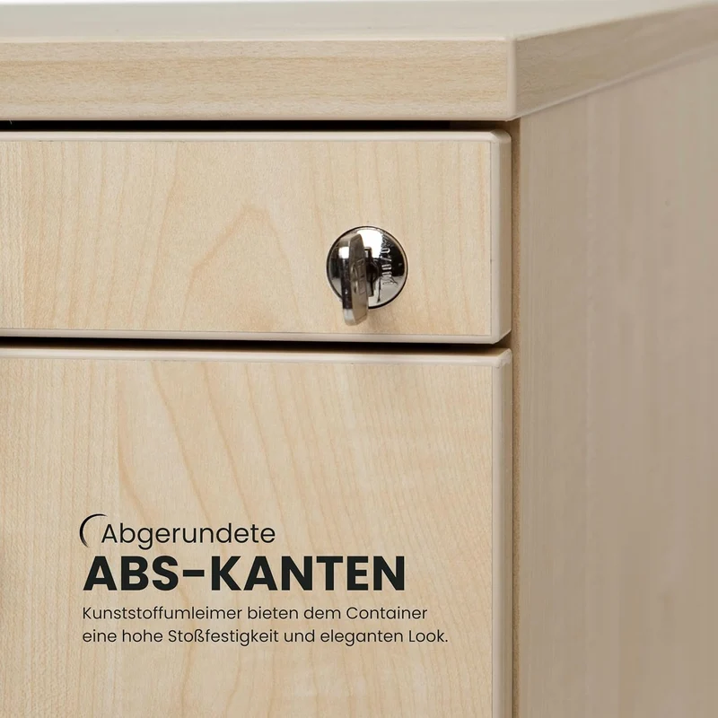 bümö Rollcontainer mit Hängeregistratur, Container abschliessbar aus Holz in Eiche - Rollwagen für's