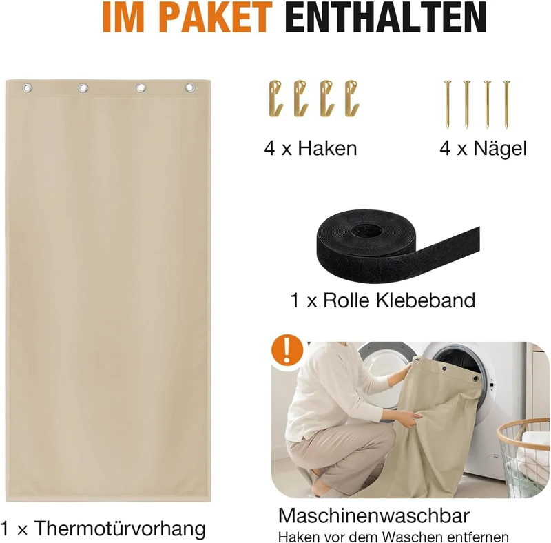 Lapalife Waterproof Wärmeschutzvorhang für Tür L210cmxB100,Thermo Türvorhang Winddichte Kältebeständ