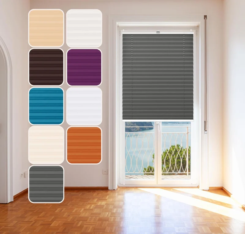 Domdeco Plissee 90x220cm Anthrazit mit weiss lackierten Alu-Profilen, KlemmFix-Halterung zur Montage
