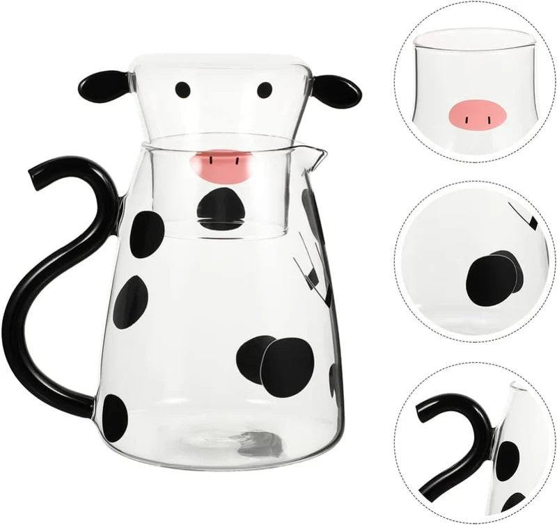 TOPBATHY Kaltes Wasserkrug mit Tasse Heimglas Juice Getränkglas Pitcher Cartoon Cow